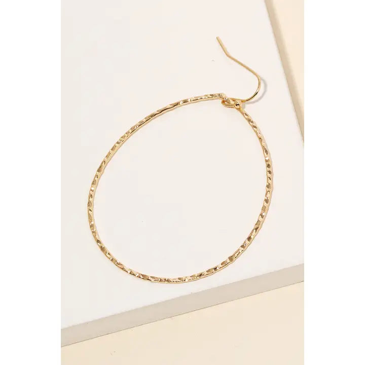 Gold Thin Hammered Drop Hoop