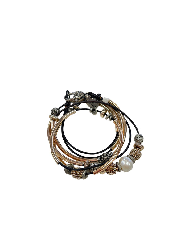 Kristy Silver & Leather Wrap Bracelet with Freshwater Pearl
