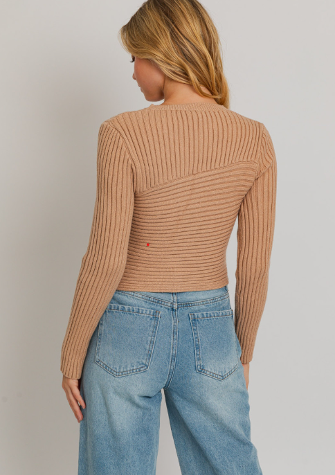 Asymmetrical Tan Sweater by Lelis with Scarf Hem