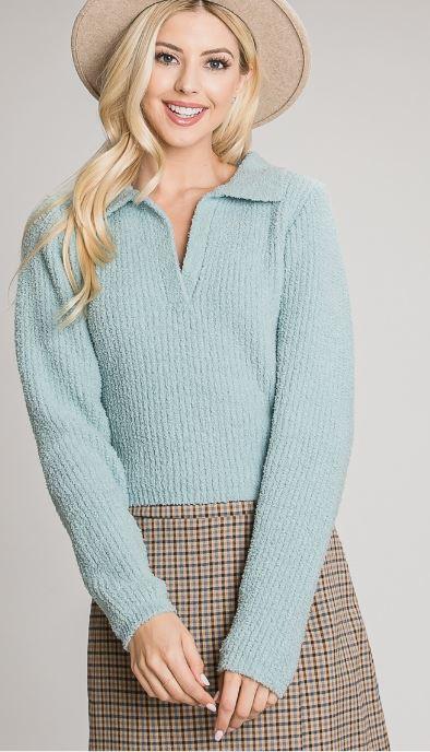 Long Sleeve Soft Chenille Collared Sweater Allie Rose - Heritage-Boutique.com