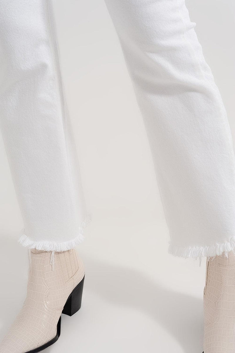 Q2 White Frayed Hem Wide Ankle Jeans - Heritage-Boutique.com
