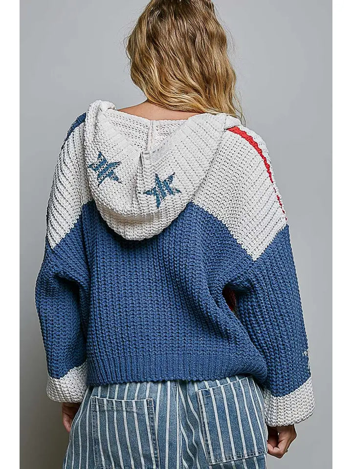 American Dream Chenille USA Flag V-Neck Sweater