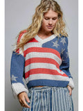 American Dream Chenille USA Flag V-Neck Sweater