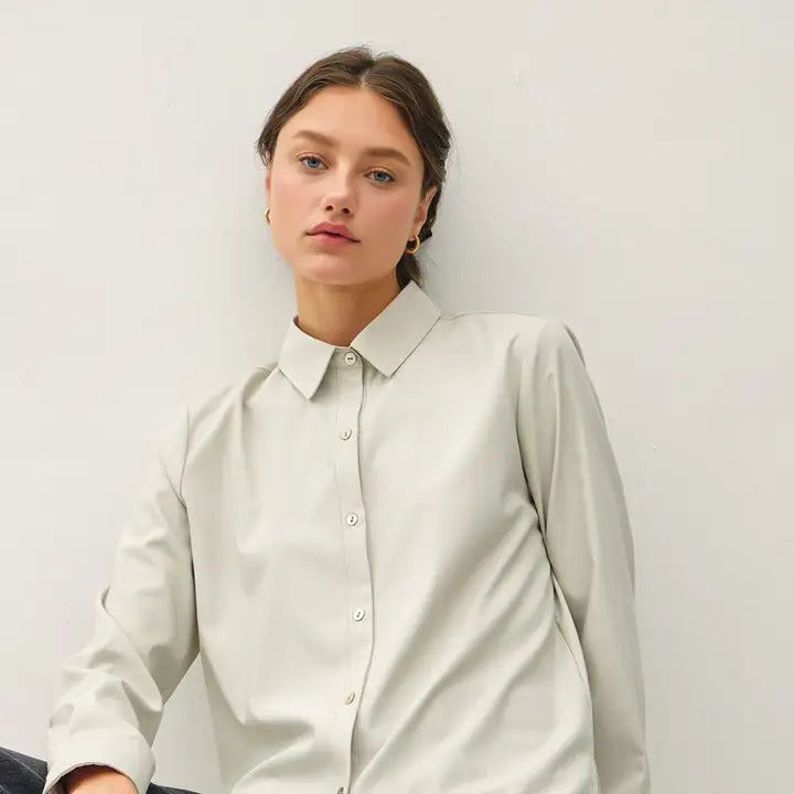 Classic Silky Button Up Collared Shirt