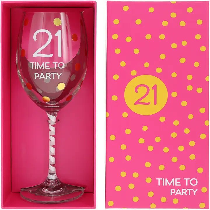 21 "Time to Party" - Gift Boxed 16 oz Crystal Wine Glass - Heritage - Boutique.com