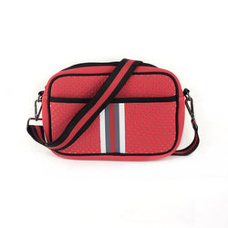 BC RED NEOPRENE CROSSBODY HANDBAG