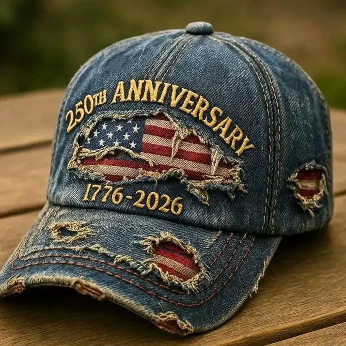 250th Anniversary USA Flag Embroidered Denim Baseball Cap - Heritage - Boutique.com