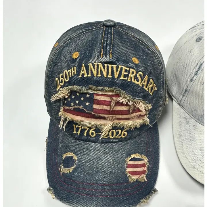 250th Anniversary USA Flag Embroidered Denim Baseball Cap - Heritage - Boutique.com