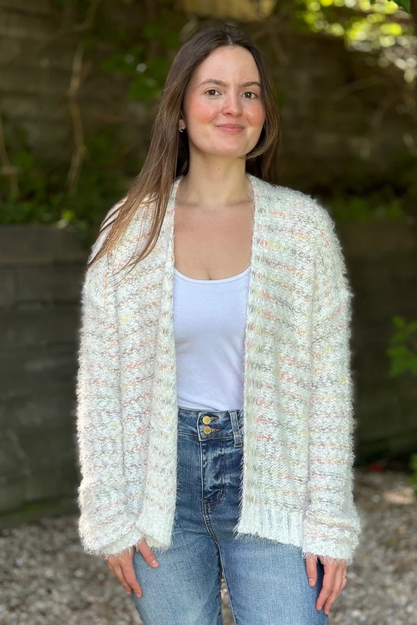 Fuzzy Eyelash Textured Cardigan - Ivory