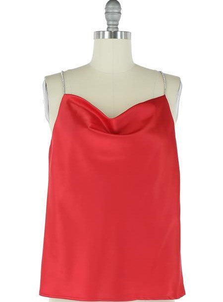 Red Cowl Neck Top with Embellished Strap