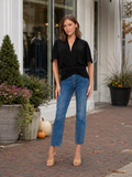 The Port Jefferson Noir Draped Ruched-Waist Top