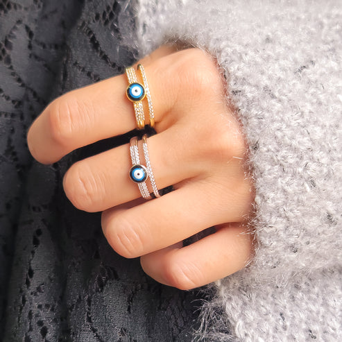 Evil Eye "Malocchio" Multi Layer Silver Ring