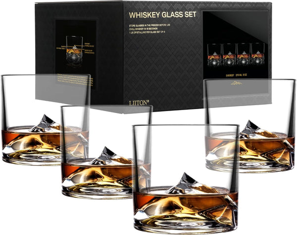 LIITON Mount Everest 4-Piece Crystal Bourbon Whiskey Glass Set