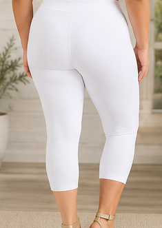 Plus Size Everyday Comfort White Capri Leggings | High Waist 4-Way Stretch Women's Capris