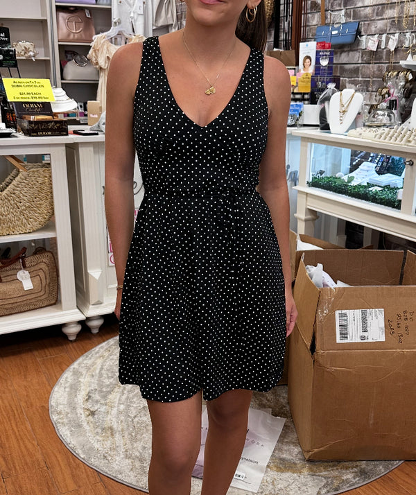 Klassy Polka Dot V-Neck Mini Dress - Brami