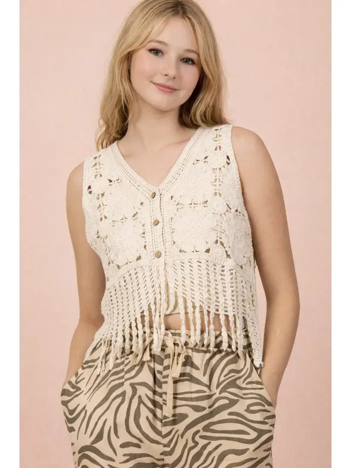 South Shore Sunshine Crochet Fringe Top