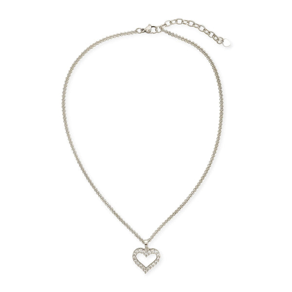 Silver CZ Heart Pendant Necklace