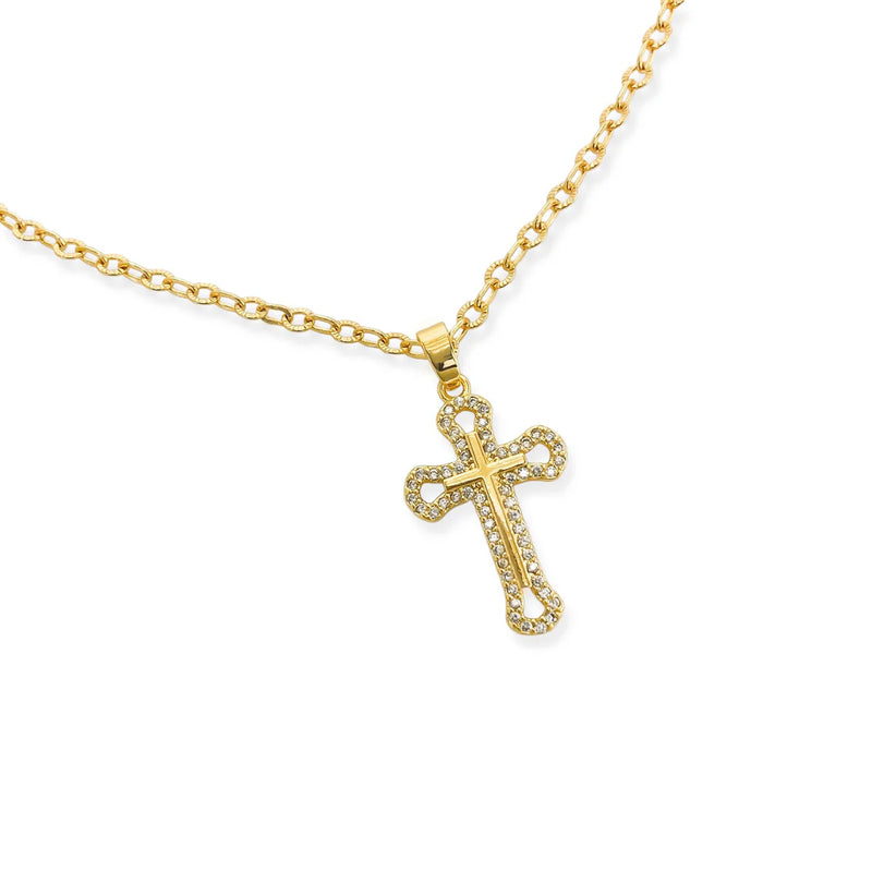 Gold CZ Cross Necklace