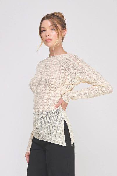 Knit Lace Boat Neck Top
