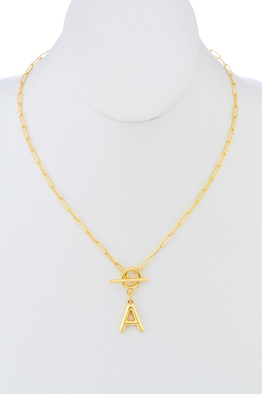 Gold Initial Necklace with Toggle Closure