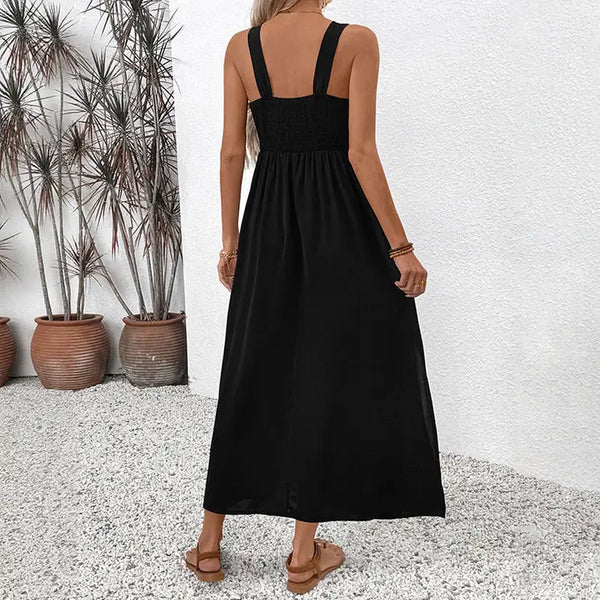 Sleeveless Halter Embroidery Patchwork Dress