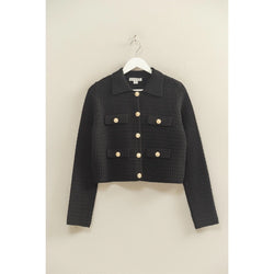 Textured Knit Sweater Jacket with Gold Buttons