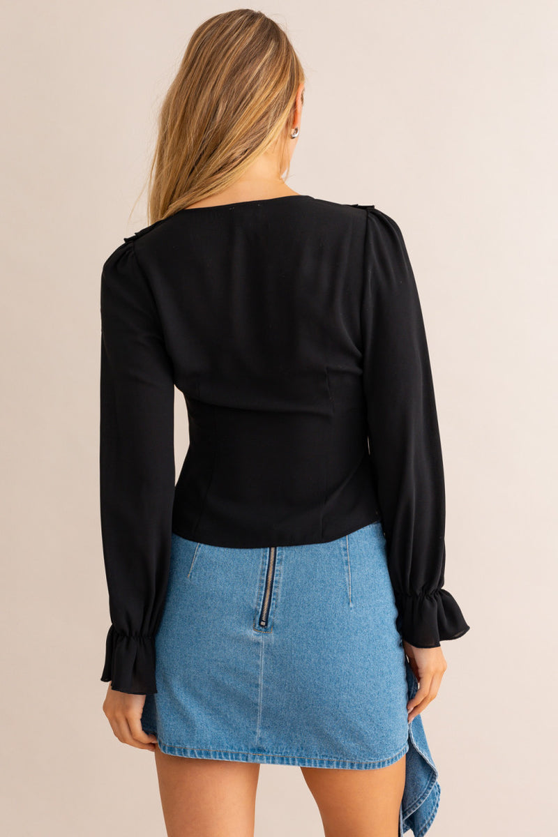 LONG SLEEVE RUFFLE DETAIL OPEN TOP