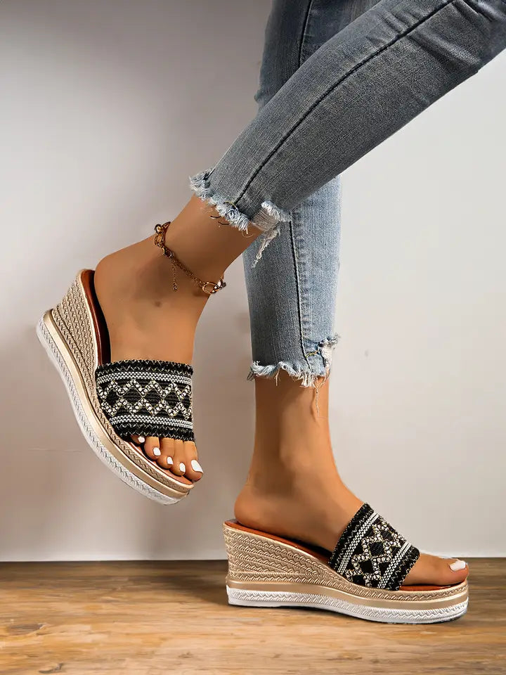 Boho Beaded Espadrille Wedge Sandals