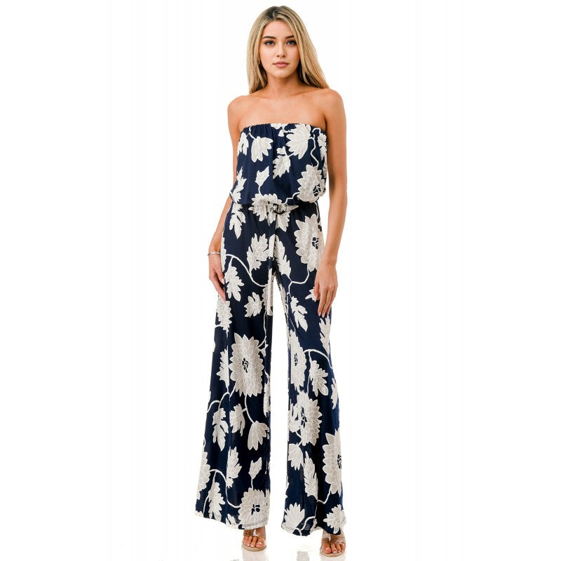 Strapless Navy Print Jumpsuit