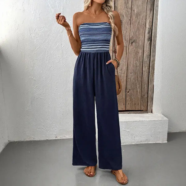 Navy Blue Striped Jumpsuit