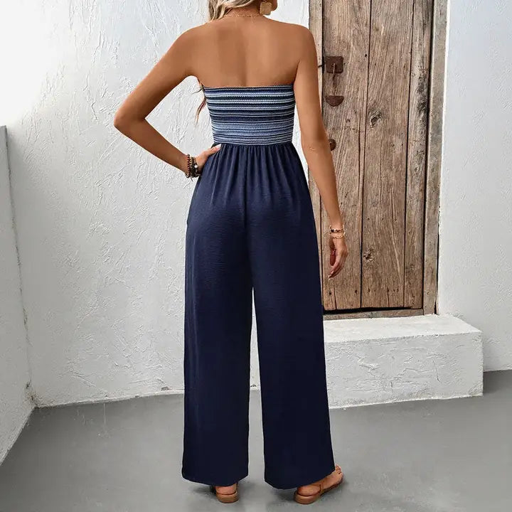 Navy Blue Striped Jumpsuit