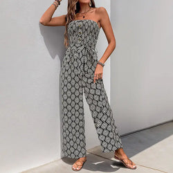 Bohemian Print Smocked Strapless Jumpsuit