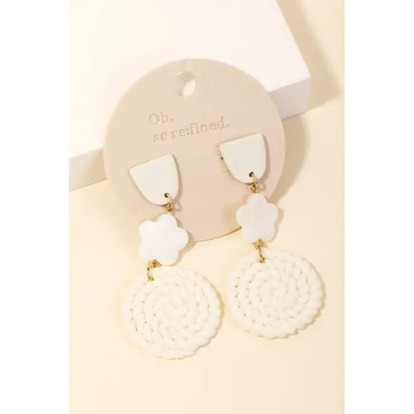 Boho Cream and Gold Braided Clover Drop Earrings