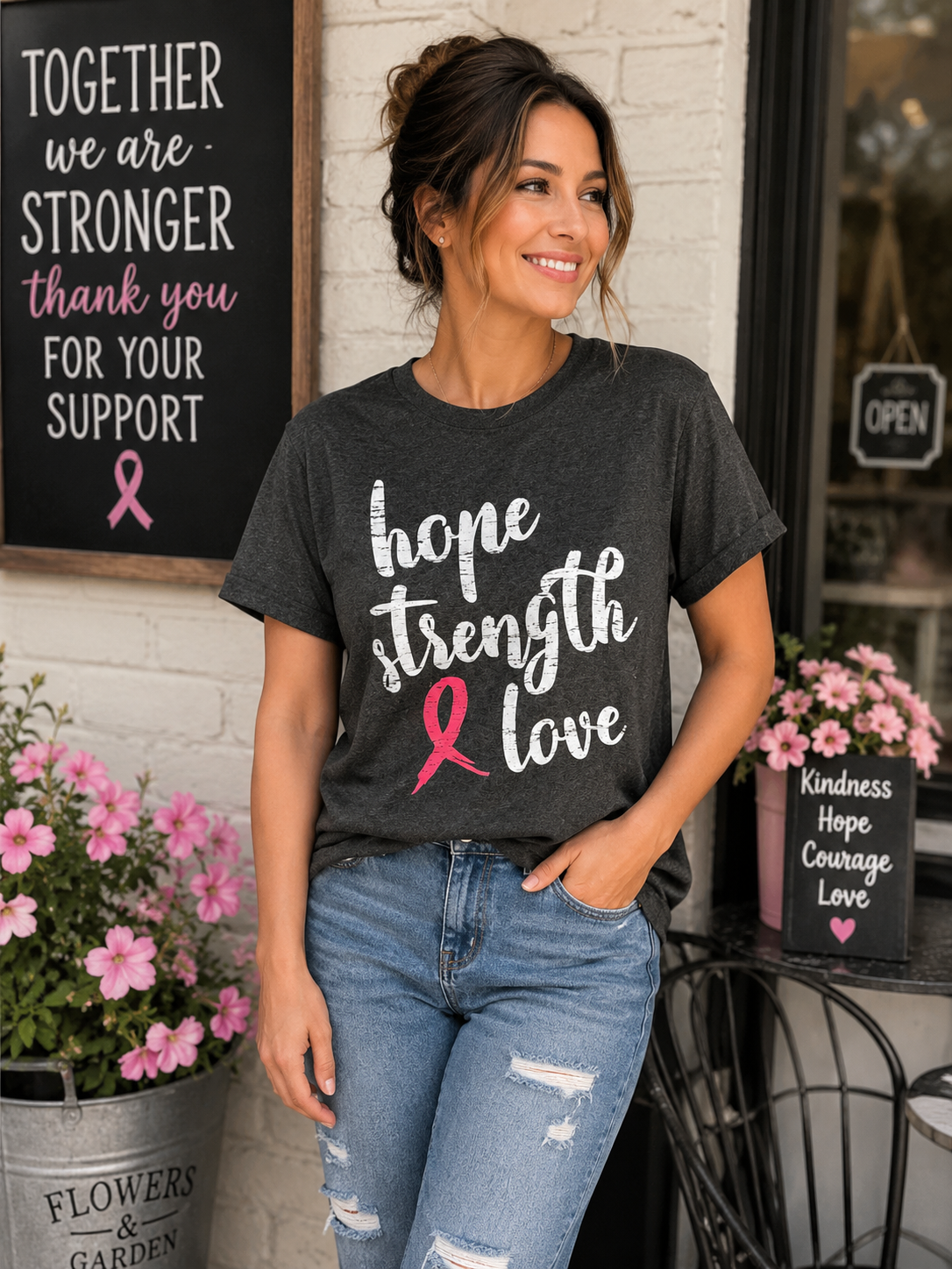 Hope • Strength • Love Breast Cancer Awareness Graphic Tee