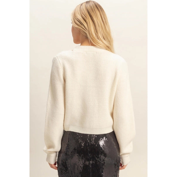Sparkly Bow Embellished Cozy Cardigan