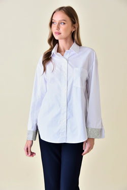 White Button Shirt with Crystal Cuffs Swarovsky