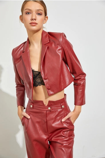 Hot-To-Trot Faux Leather Crop Blazer by DO+BE