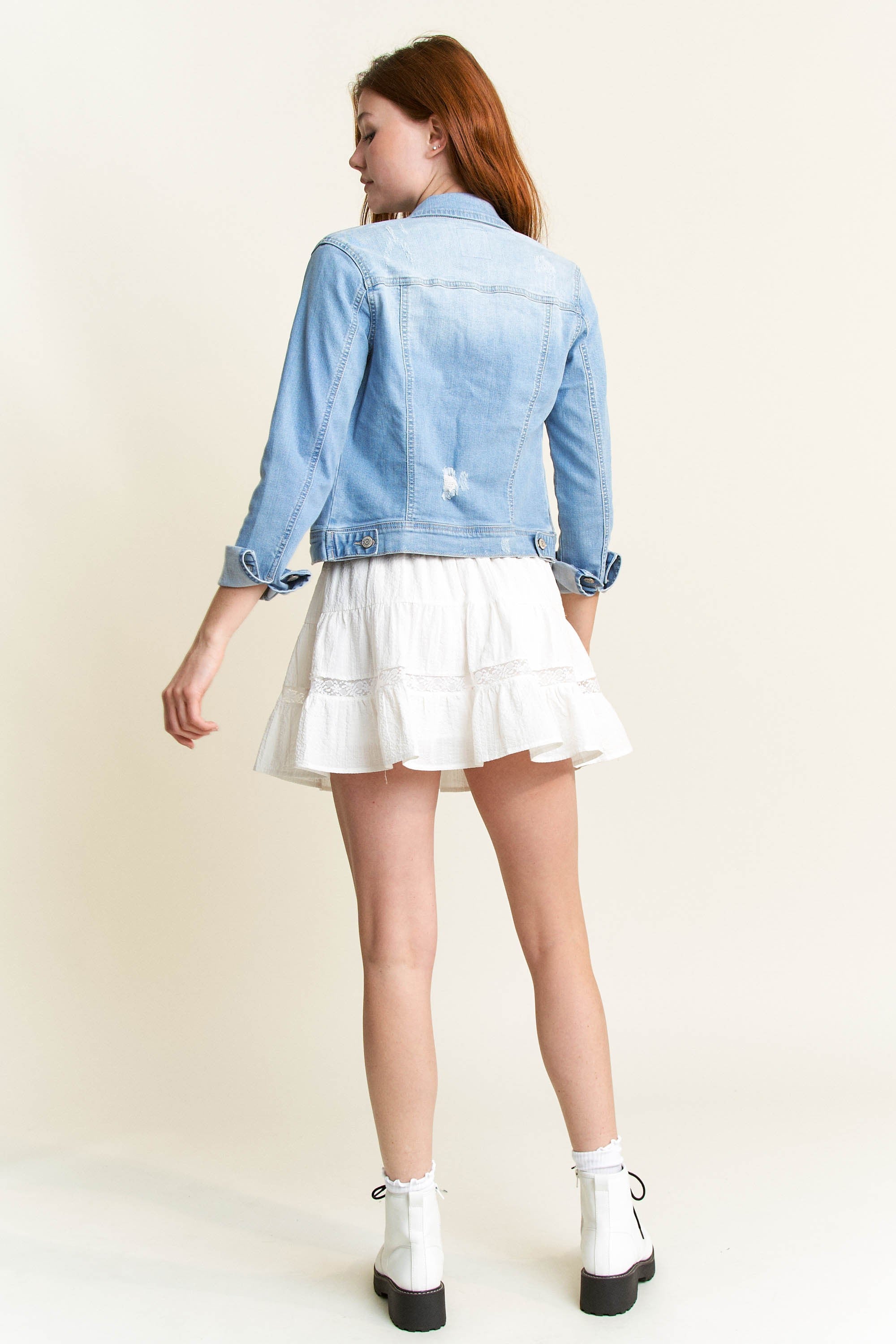 Classic Distressed Light Denim Jacket - Summer Favorite