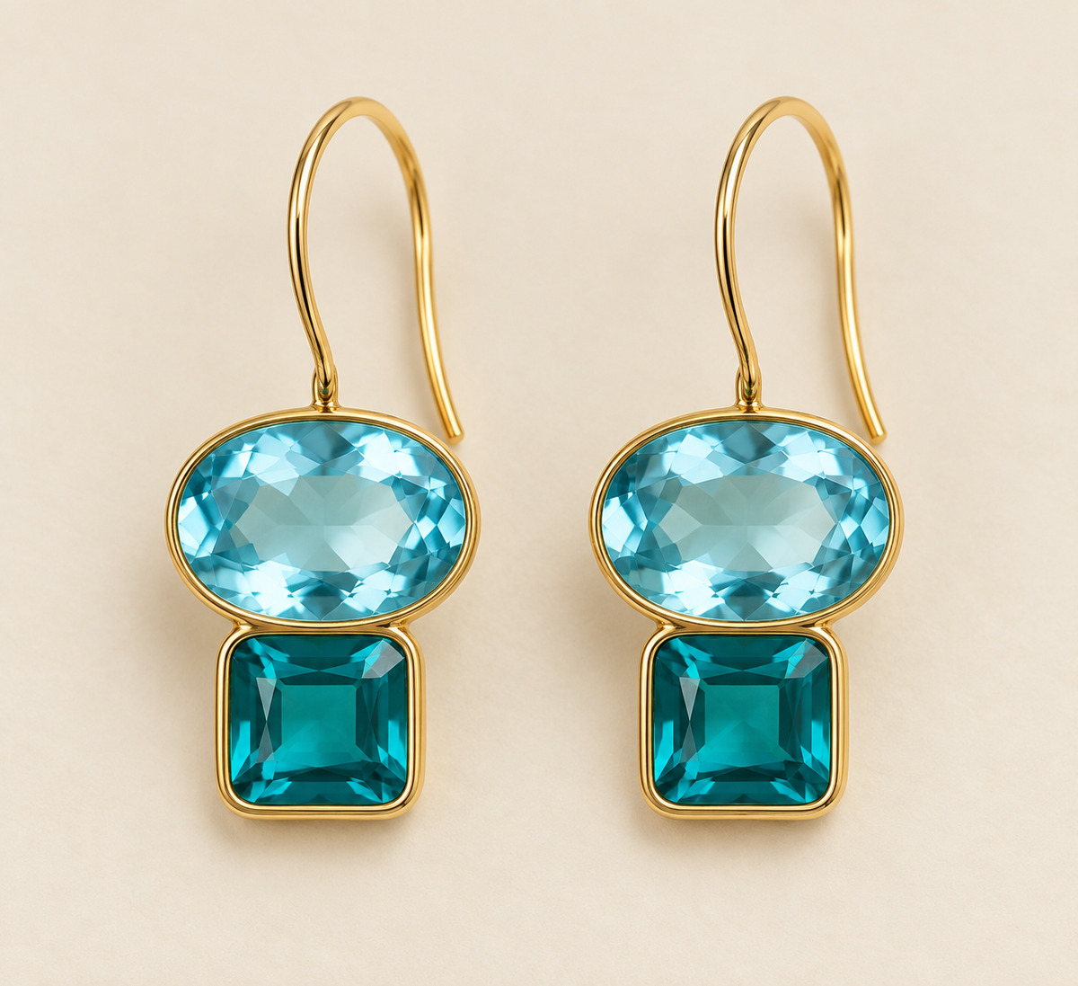 Azure Sky Blue & Teal Geo Drop Earring