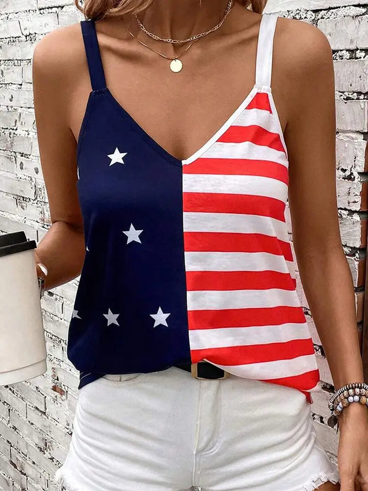 Stars and Stripes Printed Casual Tank Top