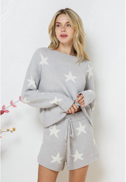 Soft Star Print Long Sleeve Top And Short Set