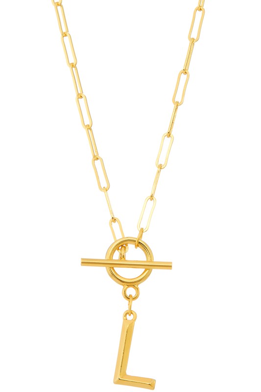 Gold Initial Necklace with Toggle Closure