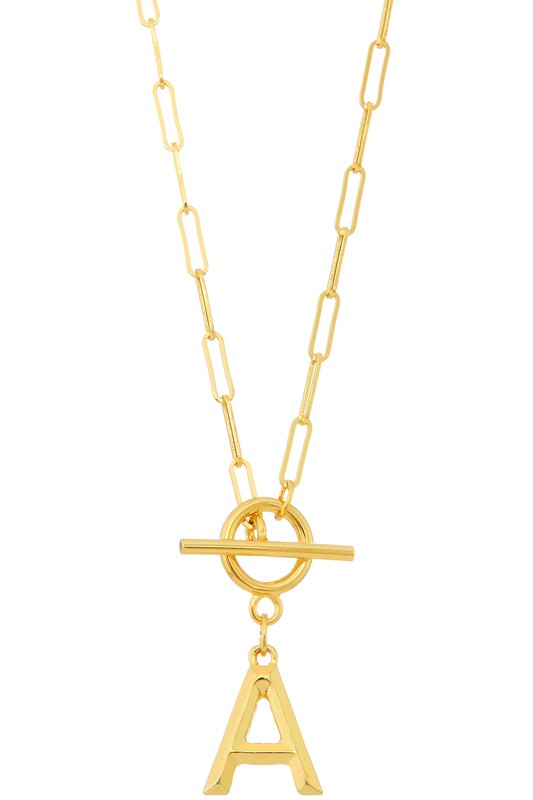 Gold Initial Necklace with Toggle Closure