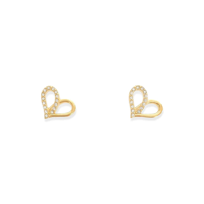 Gold Heart CZ Stud Earrings