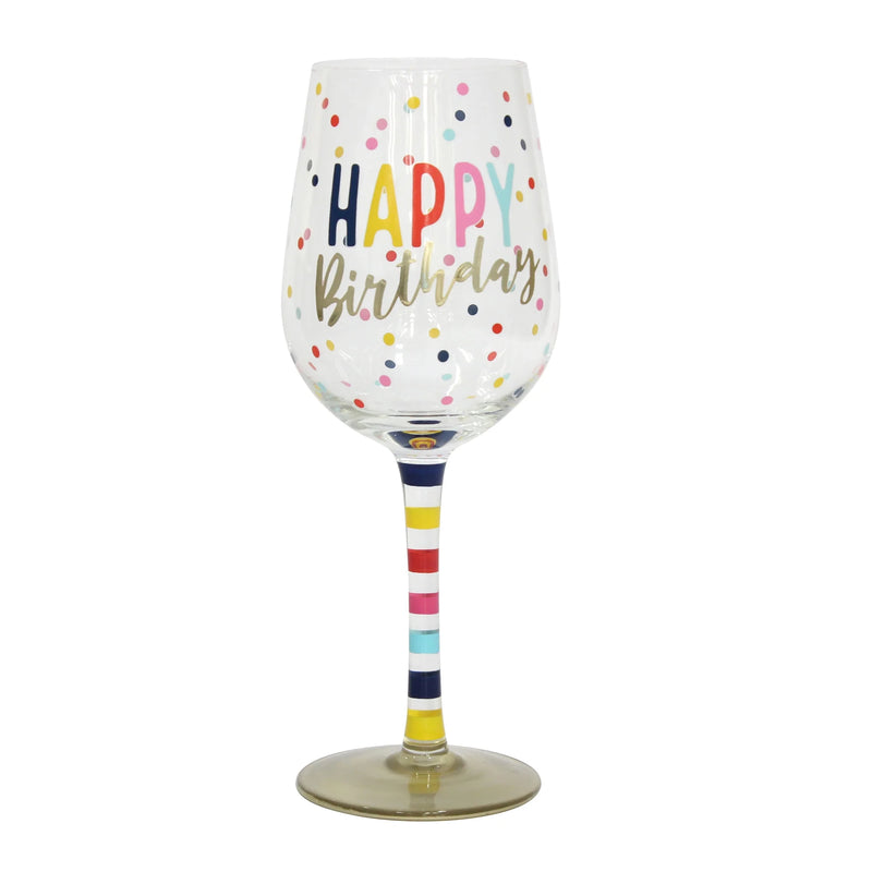 Hand Painted Happy Birthday Wine Glass