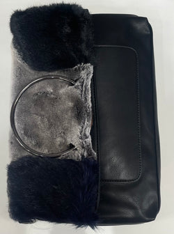 Chinese Laundry Black/Grey Fuzzy Clutch