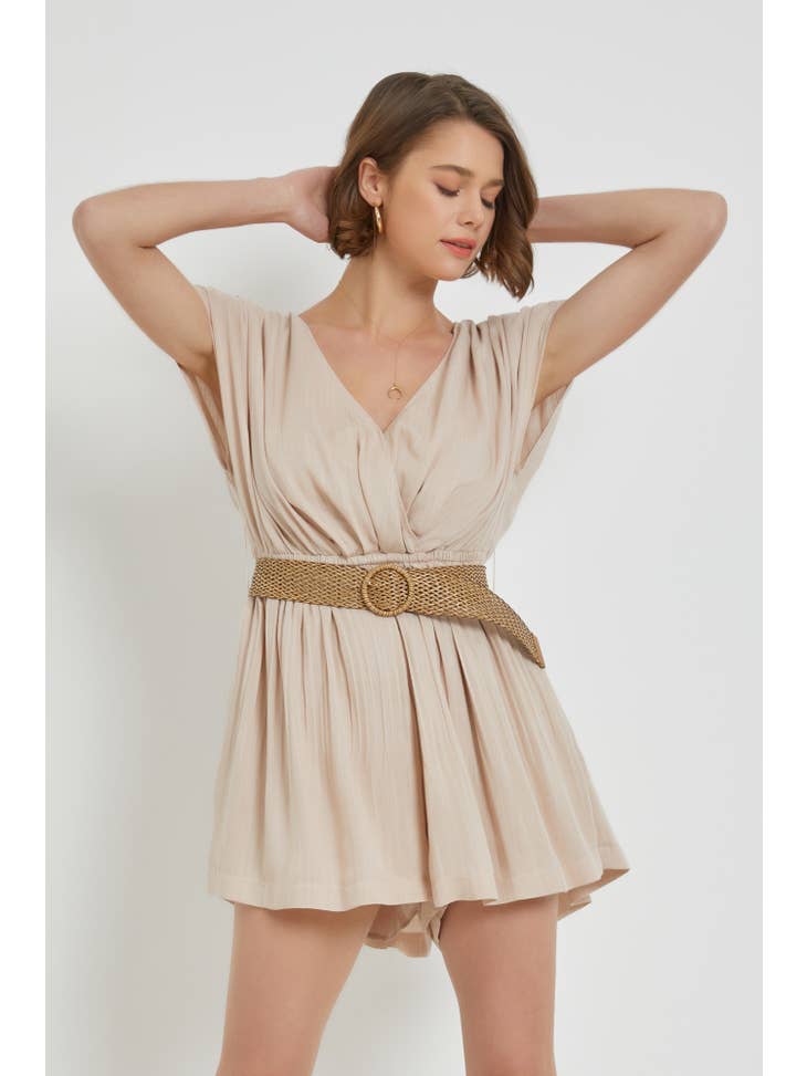 Taupe Linen Belted Romper
