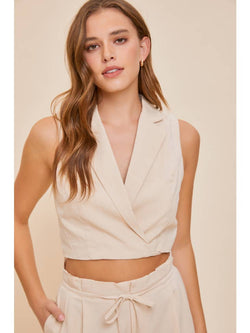 Cropped Wrap Vest in Cream