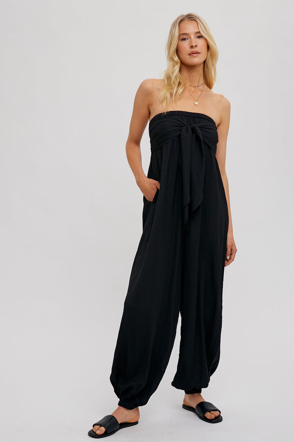 The Relaxed Front-Tie Jumpsuit in Black