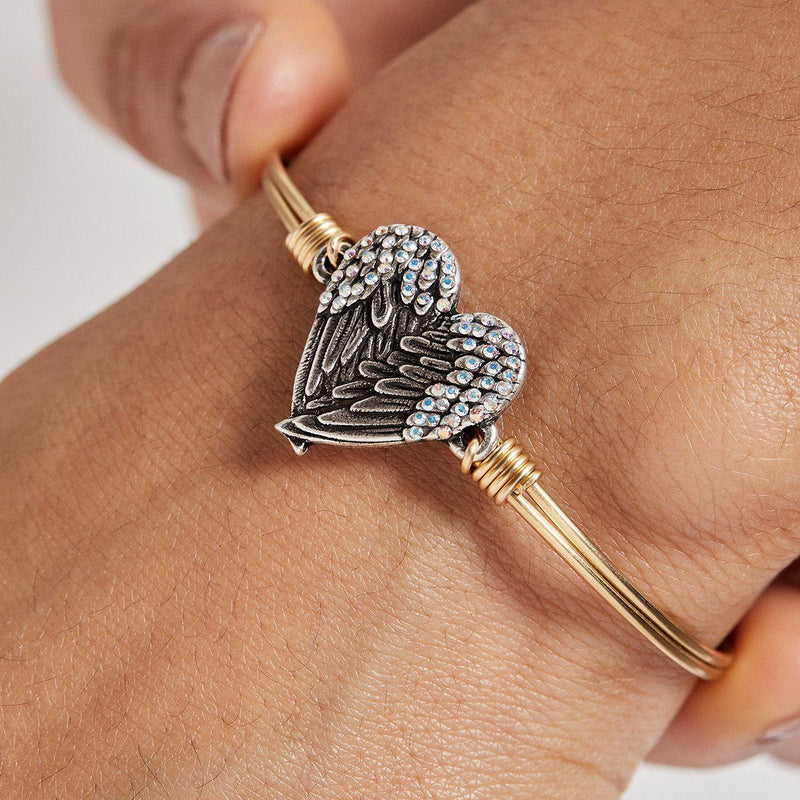 Luca and Danni Silver Angel Wing Heart Bracelet with Gold Bangle